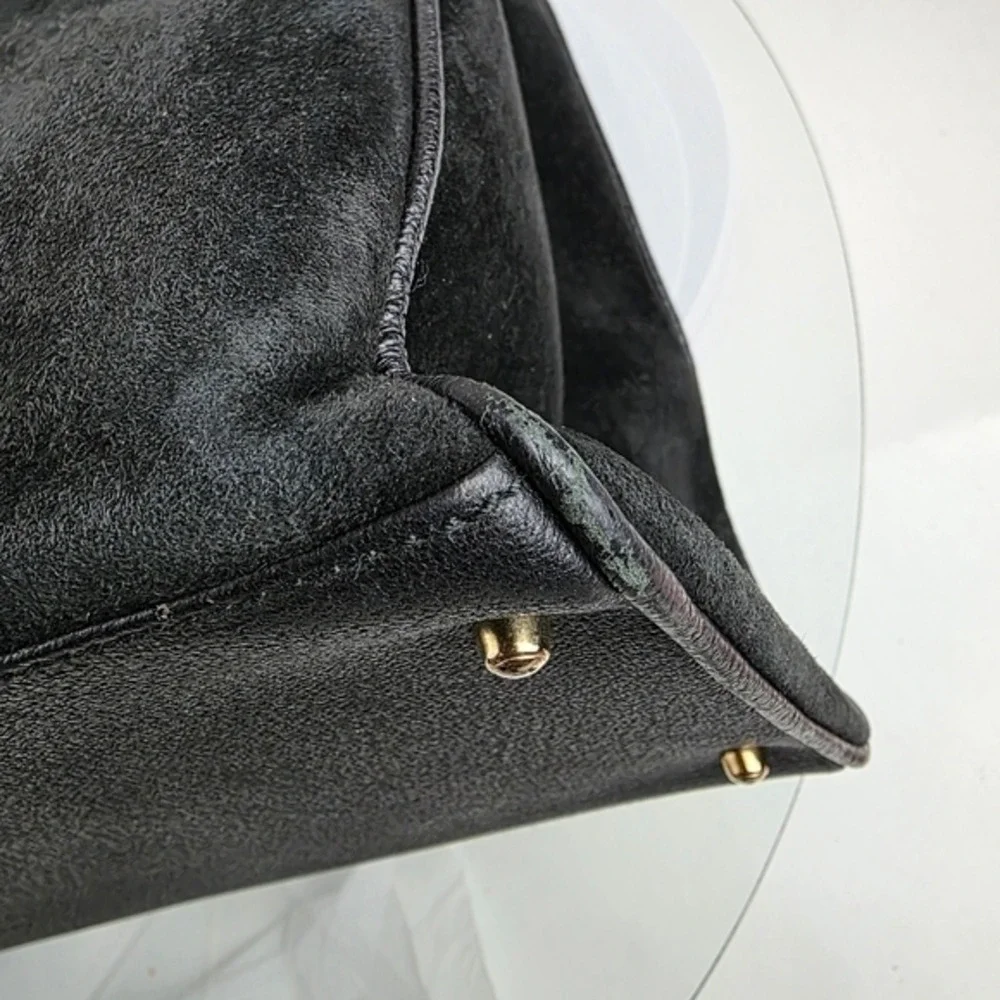 Gucci Black Suede Bamboo Handbag Circa 1980s/90s